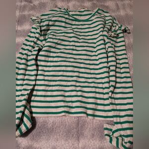 Crewcuts Green and White Striped Long Sleeve Top Size XL